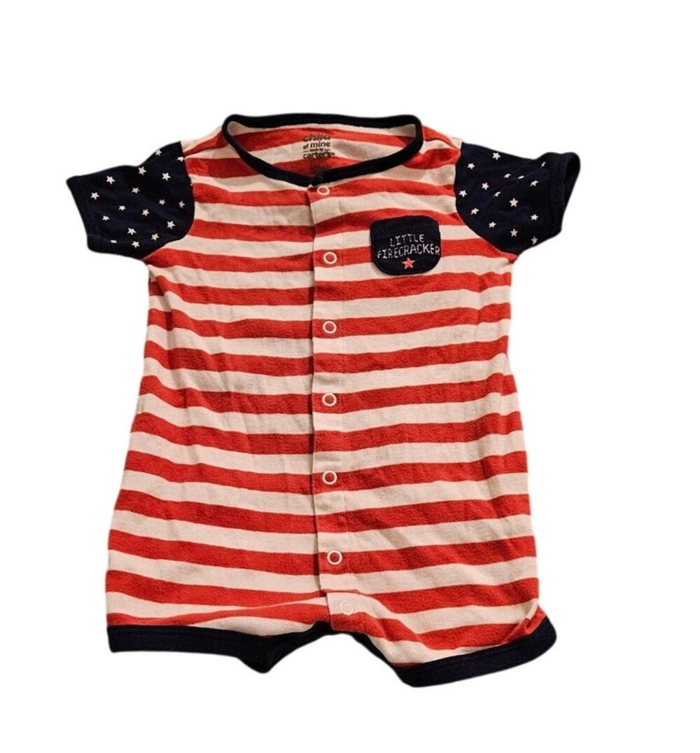 Carter’s Little Firecracker Baby Romper 12M Red White Blue Patriotic One Piece
